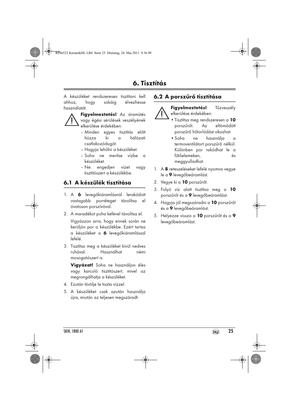 Tisztítás | Silvercrest SKHL 1800 A1 User Manual | Page 27 / 66