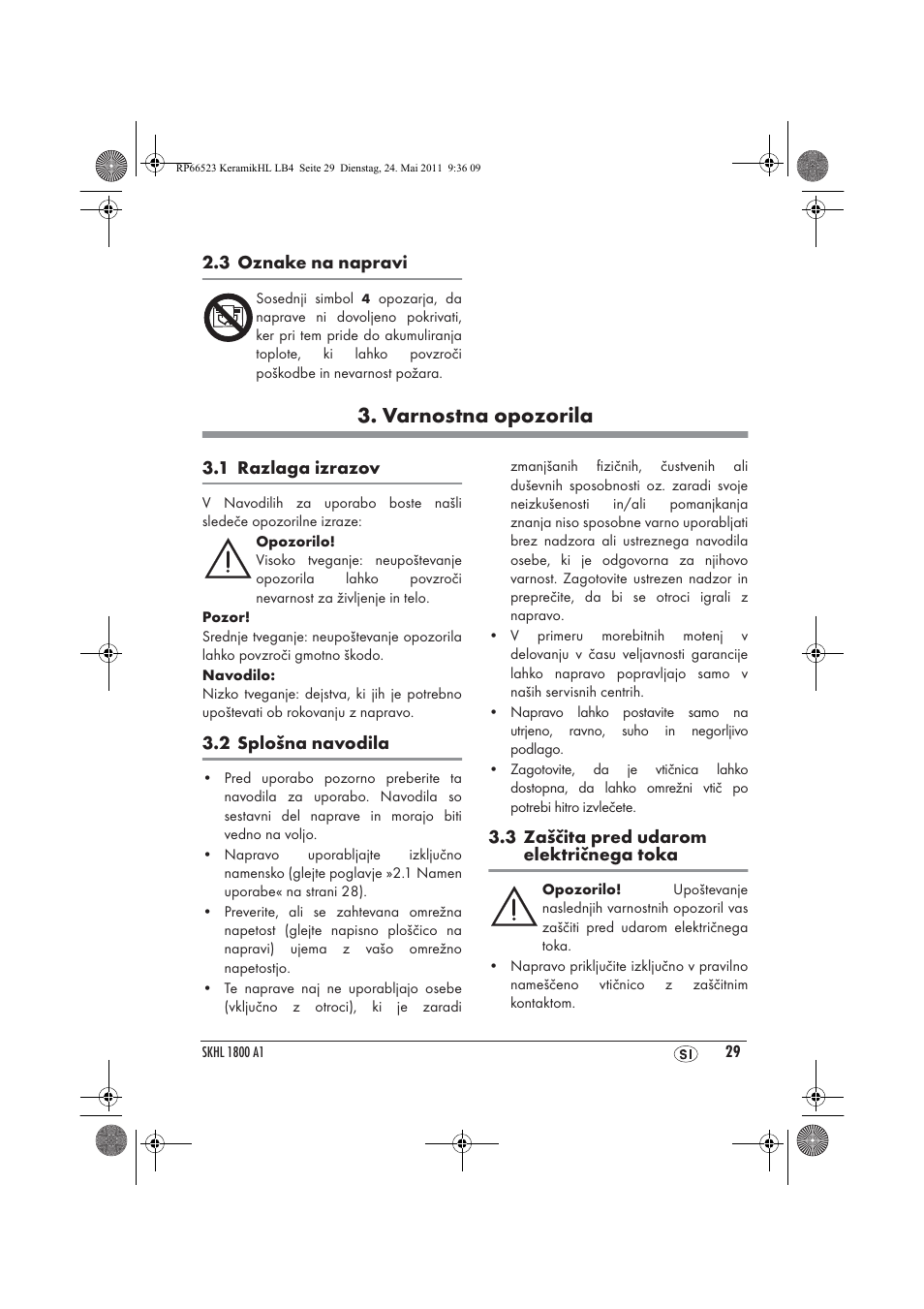 Varnostna opozorila | Silvercrest SKHL 1800 A1 User Manual | Page 31 / 66