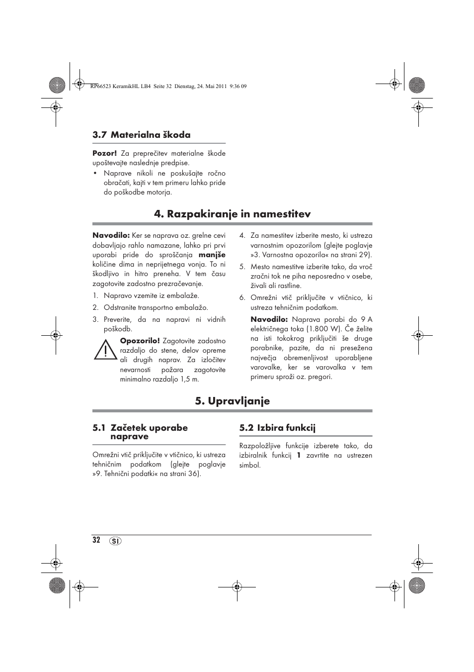 Razpakiranje in namestitev, Upravljanje | Silvercrest SKHL 1800 A1 User Manual | Page 34 / 66