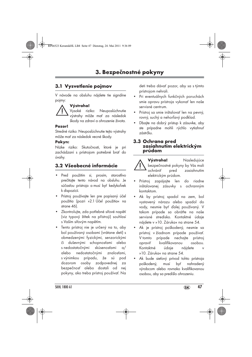 Bezpečnostné pokyny | Silvercrest SKHL 1800 A1 User Manual | Page 49 / 66