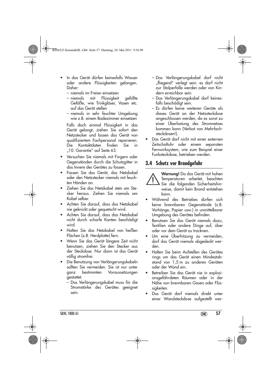 4 schutz vor brandgefahr | Silvercrest SKHL 1800 A1 User Manual | Page 59 / 66