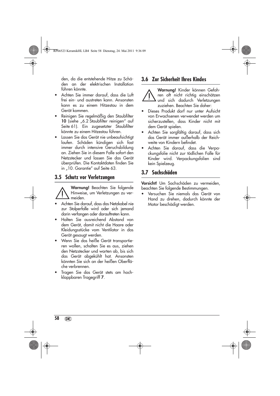 5 schutz vor verletzungen, 6 zur sicherheit ihres kindes, 7 sachschäden | Silvercrest SKHL 1800 A1 User Manual | Page 60 / 66