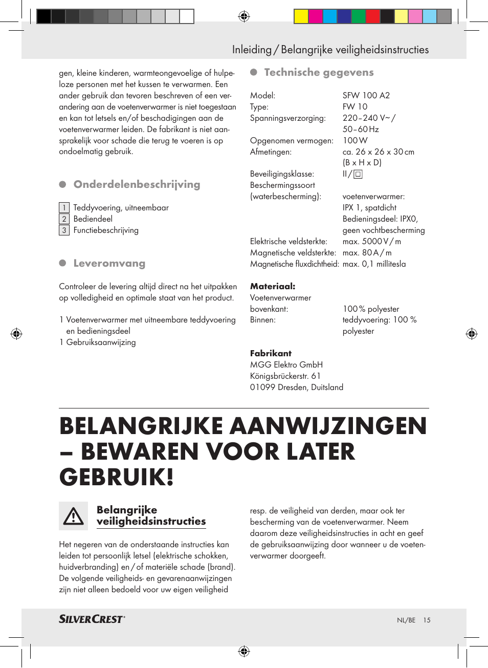 Inleiding / belangrijke veiligheidsinstructies | Silvercrest SFW 100 A2 User Manual | Page 11 / 32
