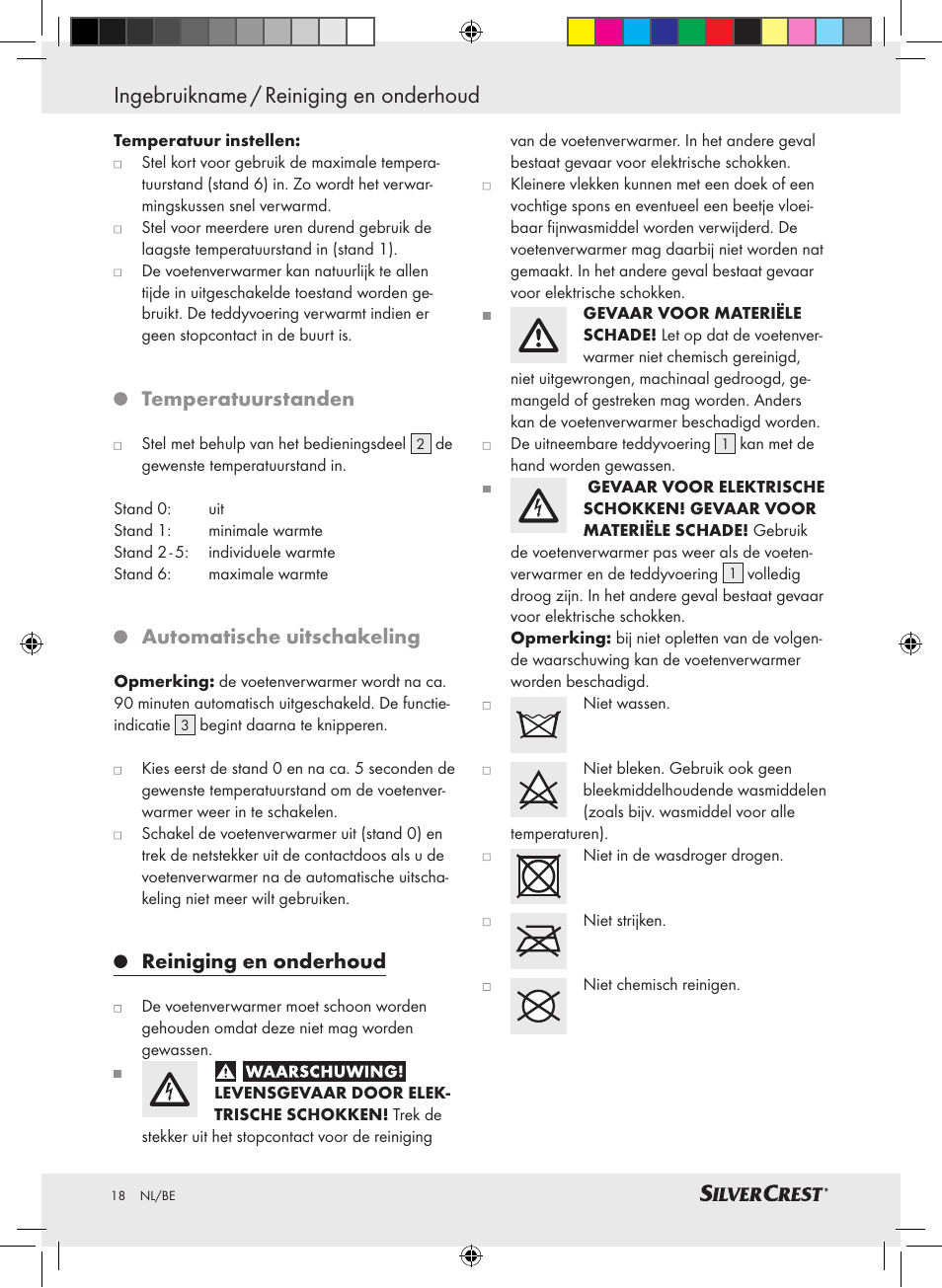 Ingebruikname / reiniging en onderhoud, Temperatuurstanden, Automatische uitschakeling | Reiniging en onderhoud | Silvercrest SFW 100 A2 User Manual | Page 14 / 32