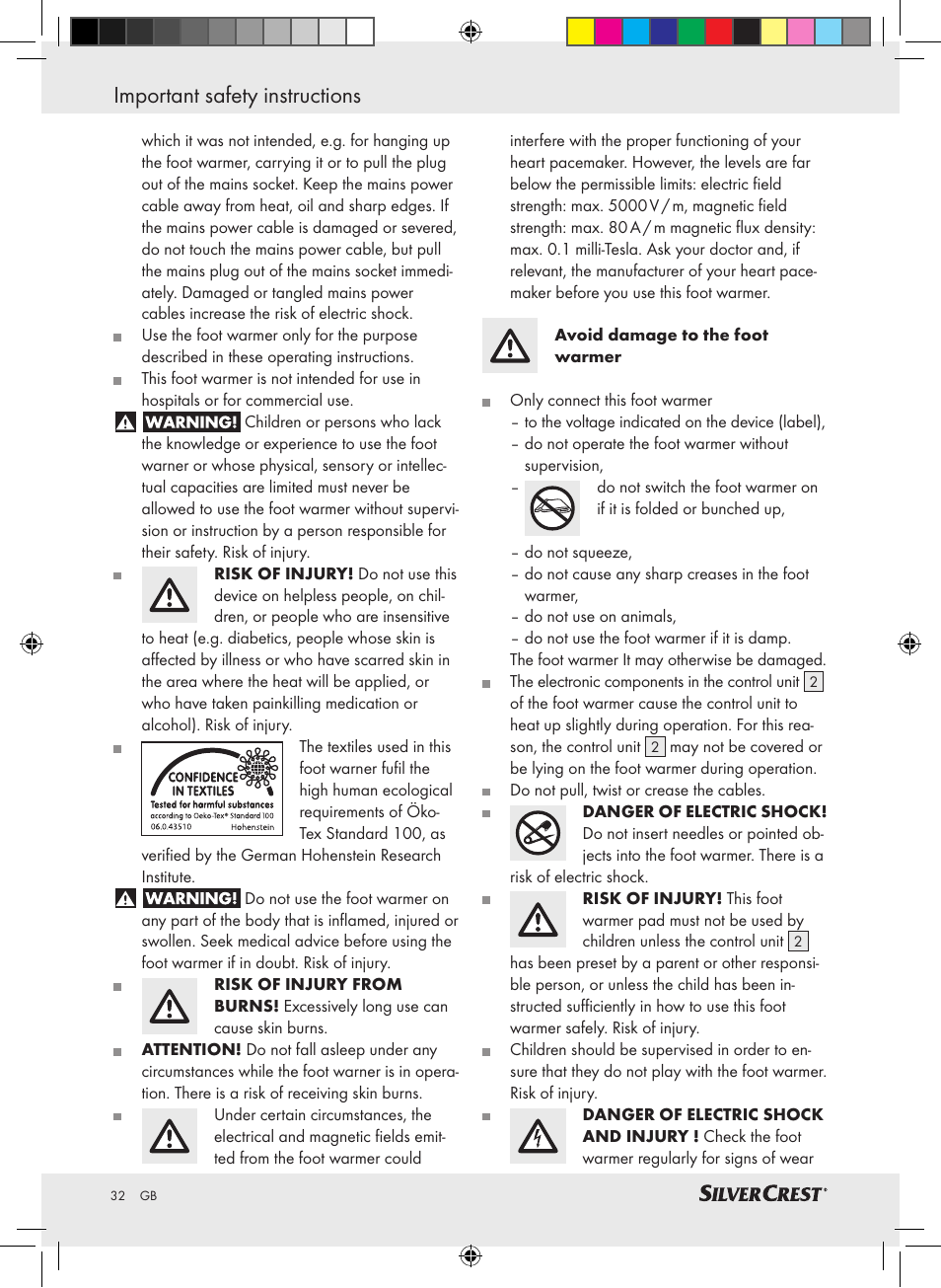 Important safety instructions | Silvercrest SFW 100 A2 User Manual | Page 28 / 32