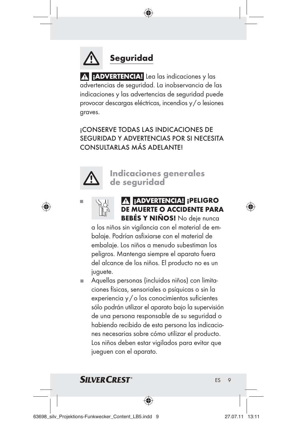 Seguridad, Indicaciones generales de seguridad | Silvercrest Z30951A Z30951B Z30951C User Manual | Page 11 / 88