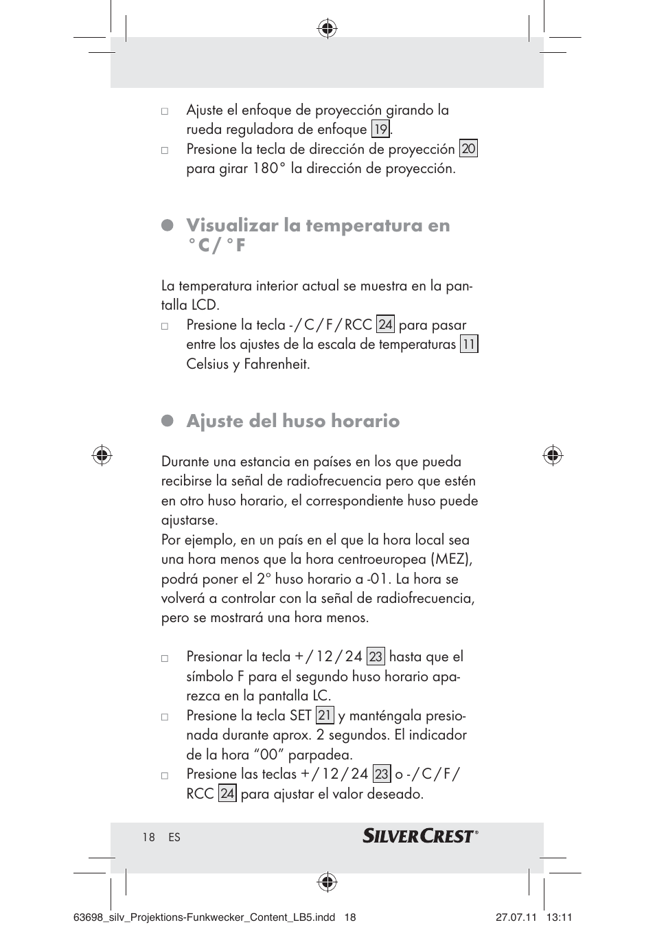 Visualizar la temperatura en °c / °f, Ajuste del huso horario | Silvercrest Z30951A Z30951B Z30951C User Manual | Page 20 / 88