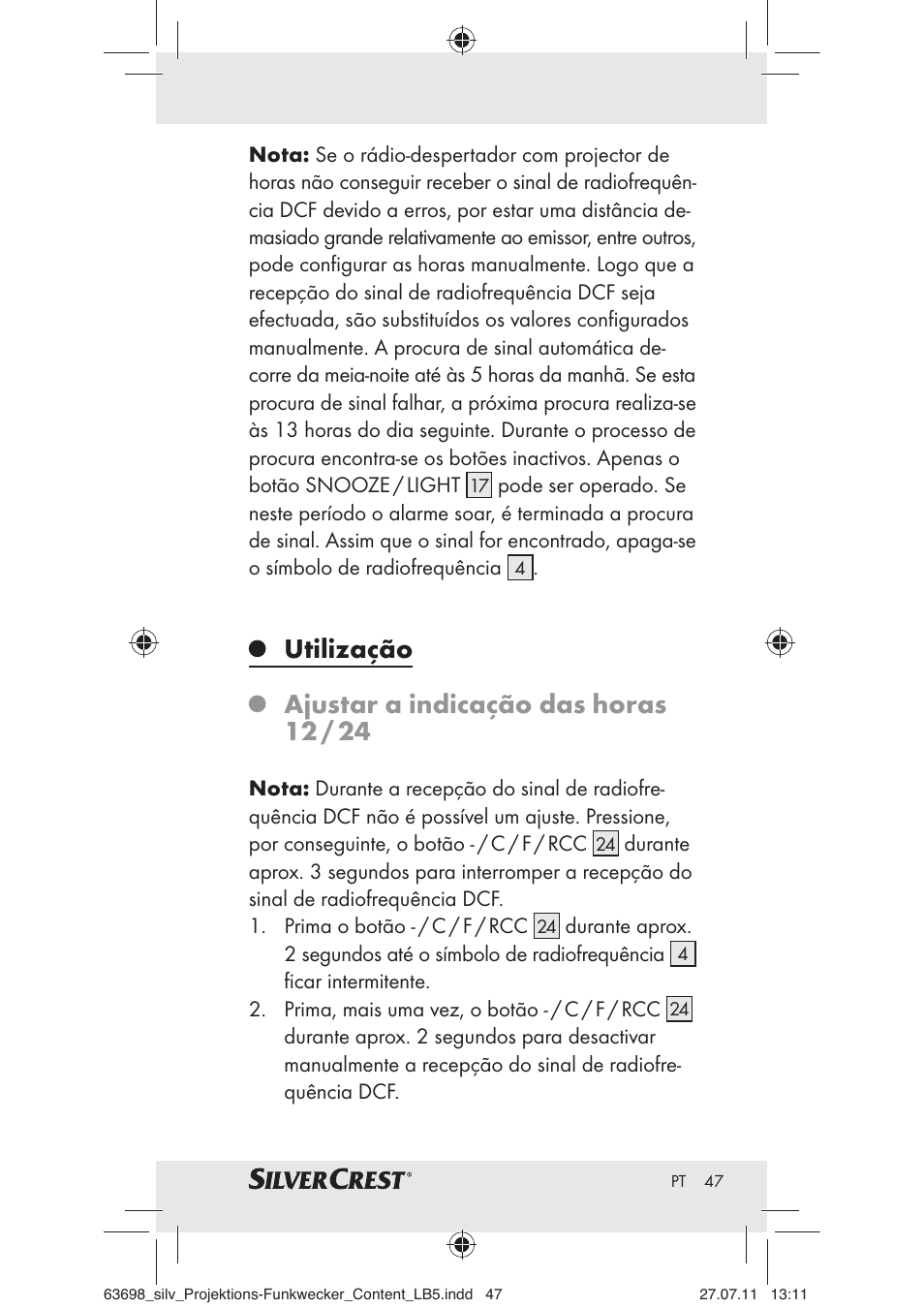 Utilização ajustar a indicação das horas 12 / 24 | Silvercrest Z30951A Z30951B Z30951C User Manual | Page 49 / 88