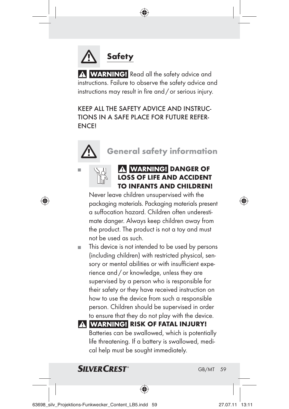 Safety, General safety information | Silvercrest Z30951A Z30951B Z30951C User Manual | Page 61 / 88