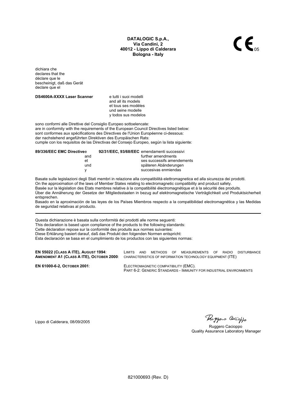 Datalogic Scanning Laser Barcode Reader DS4600A-2XX5 User Manual | Page 12 / 12