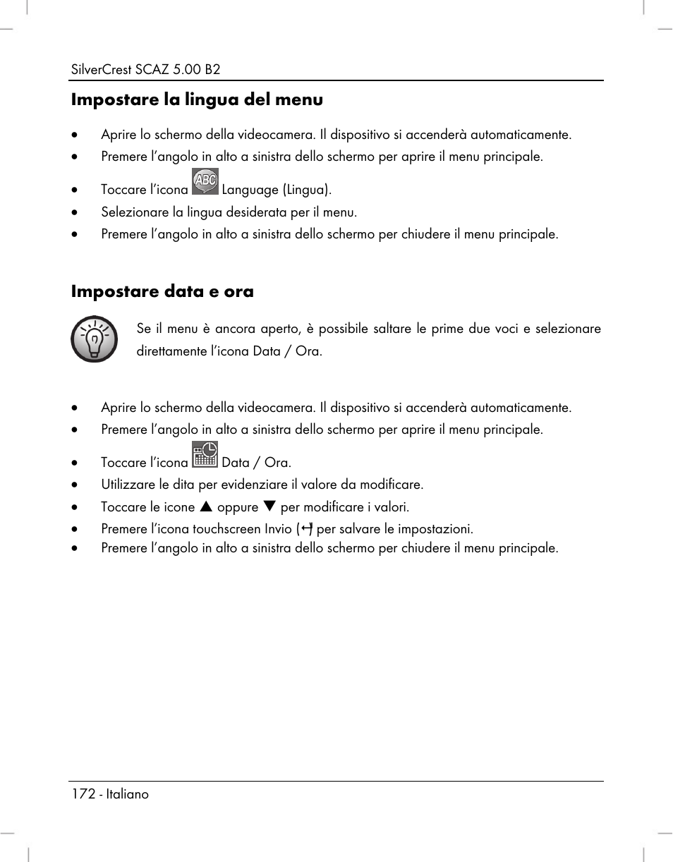 Impostare la lingua del menu, Impostare data e ora | Silvercrest SCAZ 5.00 B2 User Manual | Page 174 / 296