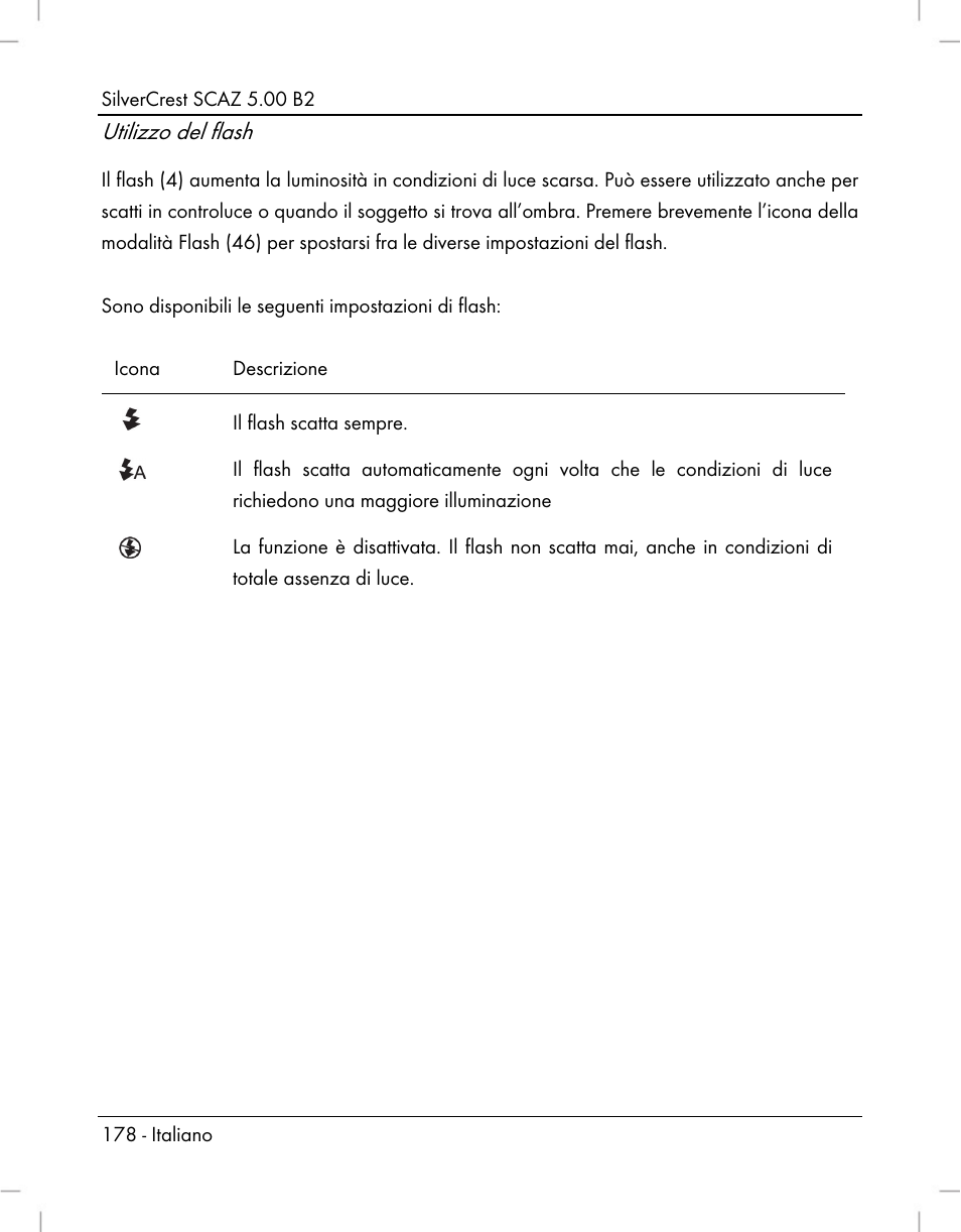 Utilizzo del flash | Silvercrest SCAZ 5.00 B2 User Manual | Page 180 / 296