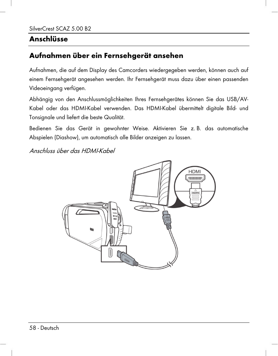 Anschlüsse aufnahmen über ein fernsehgerät ansehen | Silvercrest SCAZ 5.00 B2 User Manual | Page 60 / 296