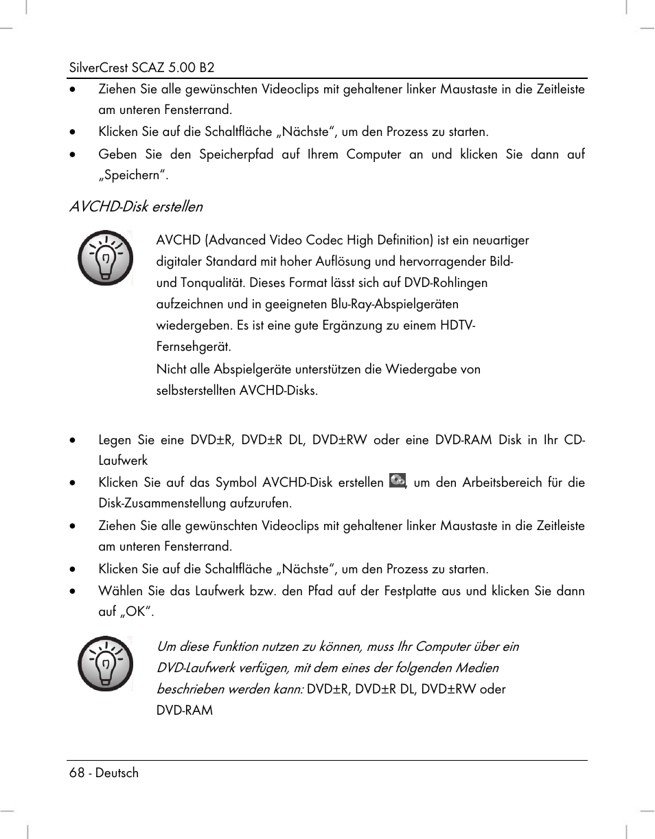 Avchd-disk erstellen | Silvercrest SCAZ 5.00 B2 User Manual | Page 70 / 296