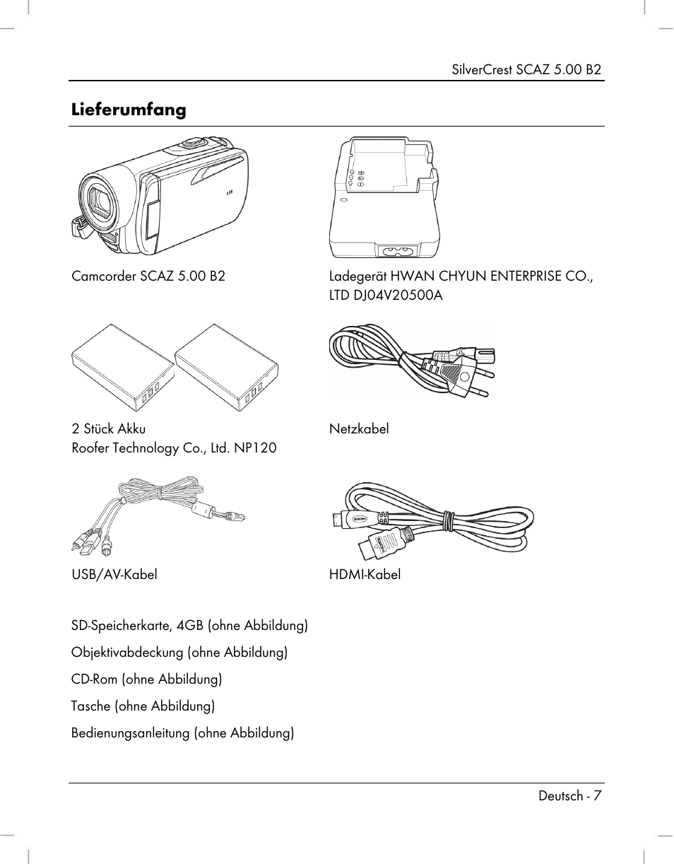 Lieferumfang | Silvercrest SCAZ 5.00 B2 User Manual | Page 9 / 296