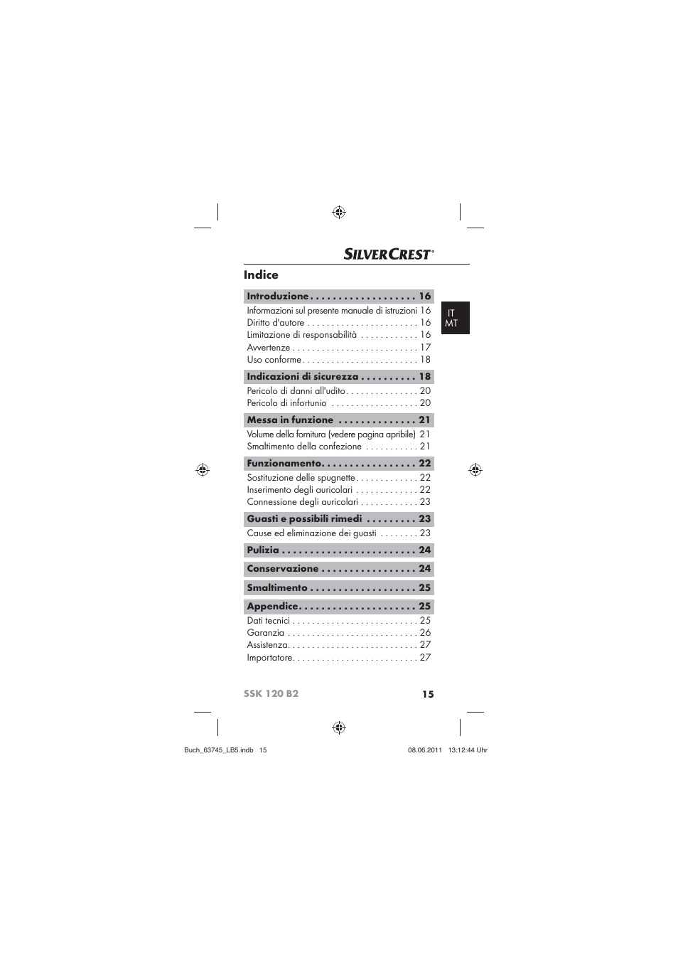 Indice | Silvercrest SSK 120 B2 User Manual | Page 17 / 72