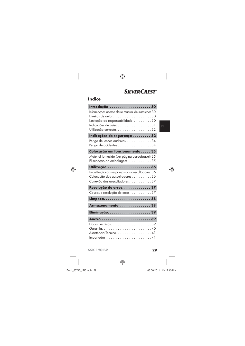 Índice | Silvercrest SSK 120 B2 User Manual | Page 31 / 72