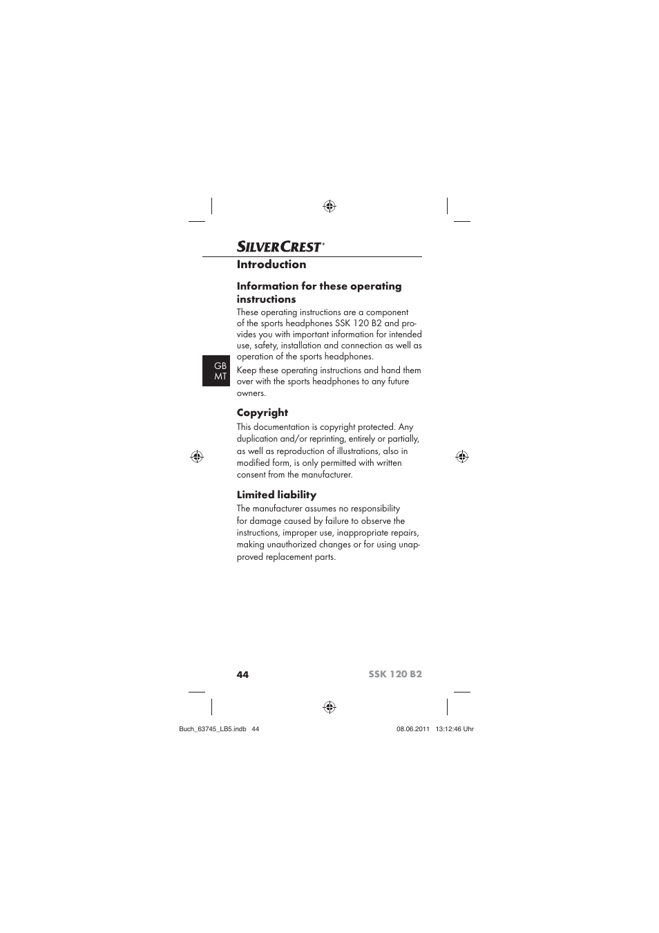 Introduction, Information for these operating instructions, Copyright | Limited liability | Silvercrest SSK 120 B2 User Manual | Page 46 / 72