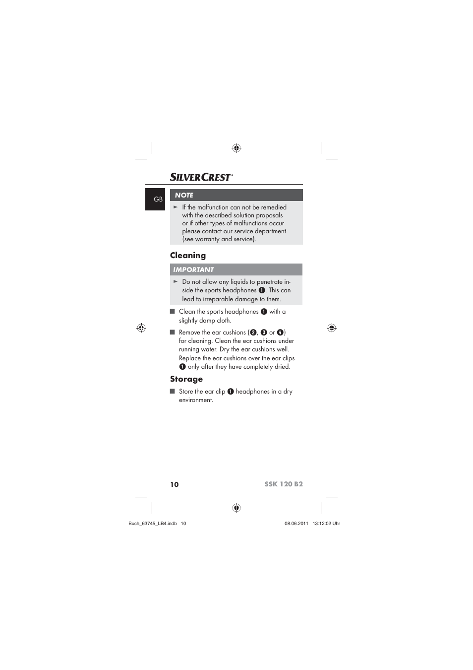 Cleaning, Storage | Silvercrest SSK 120 B2 User Manual | Page 12 / 86