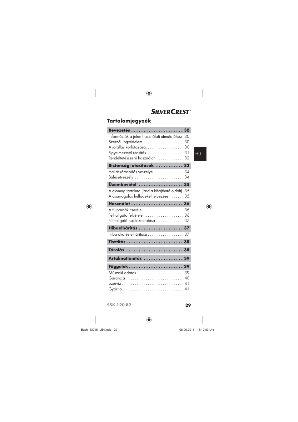 Tartalomjegyzék | Silvercrest SSK 120 B2 User Manual | Page 31 / 86