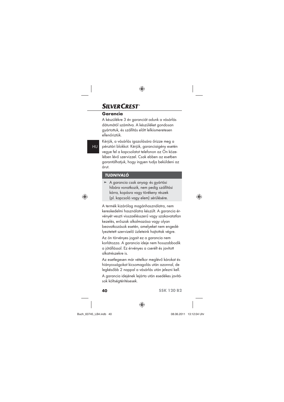 Garancia | Silvercrest SSK 120 B2 User Manual | Page 42 / 86