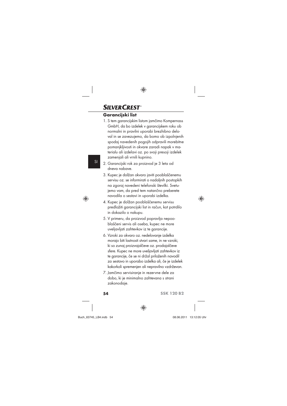 Garancijski list | Silvercrest SSK 120 B2 User Manual | Page 56 / 86