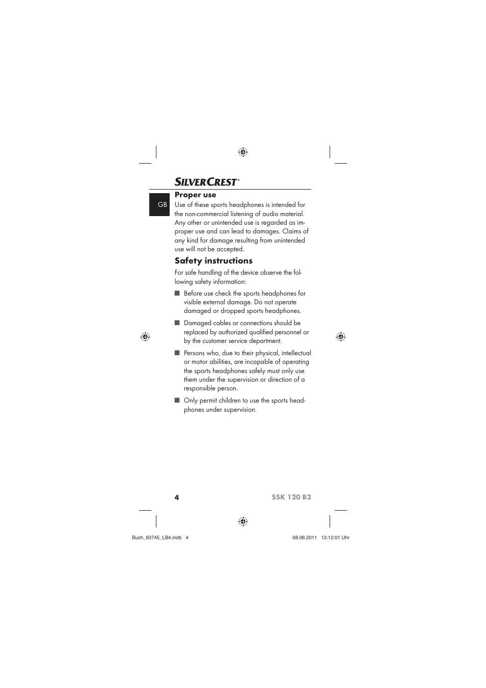 Safety instructions, Proper use | Silvercrest SSK 120 B2 User Manual | Page 6 / 86