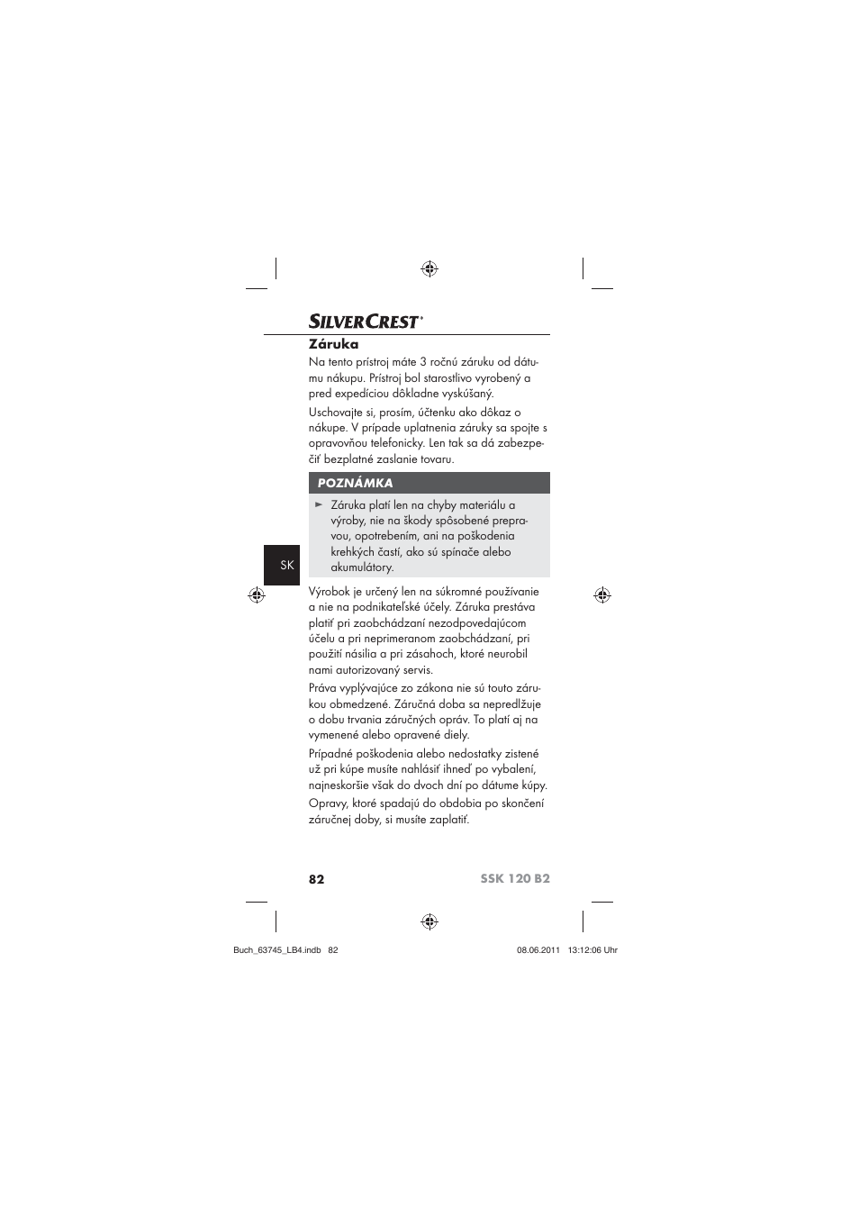 Záruka | Silvercrest SSK 120 B2 User Manual | Page 84 / 86