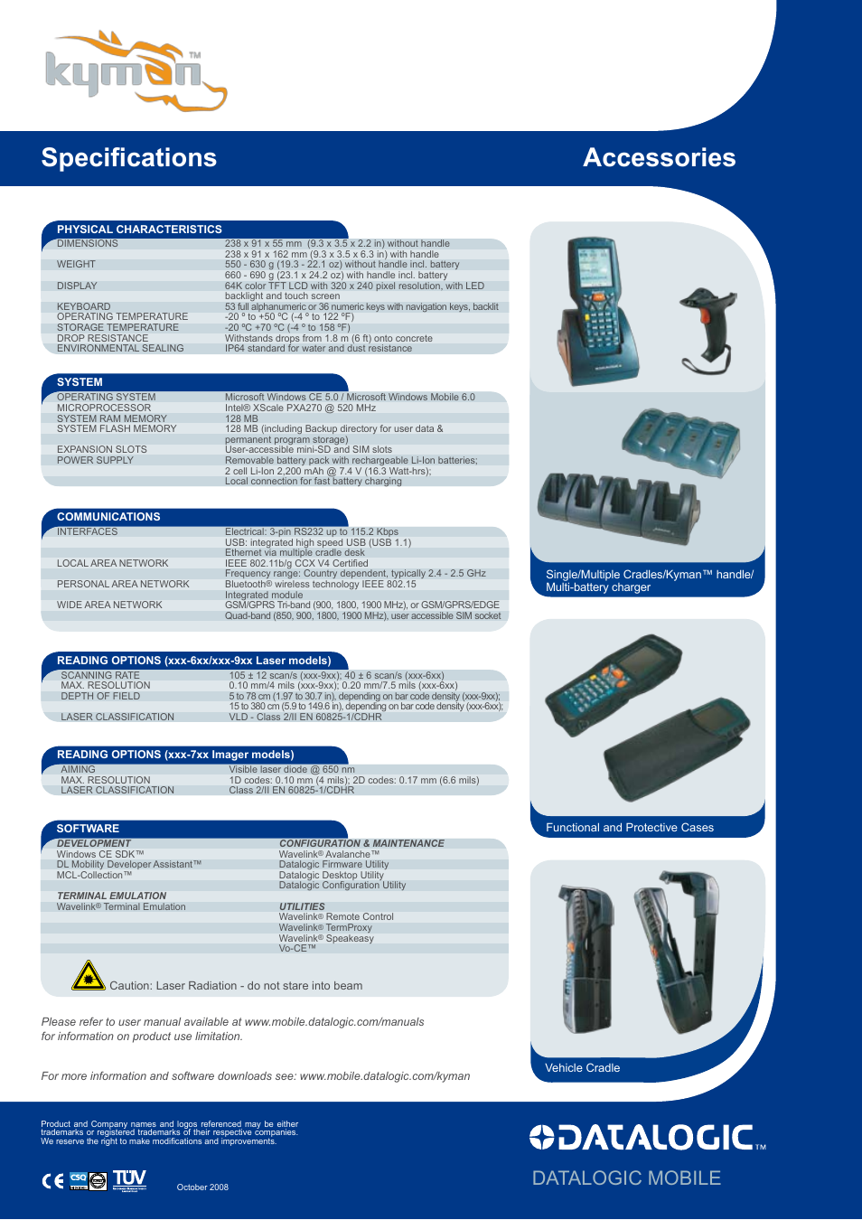 Specifications accessories, Datalogic mobile | Datalogic Scanning Kyman xxx-9xx User Manual | Page 2 / 2