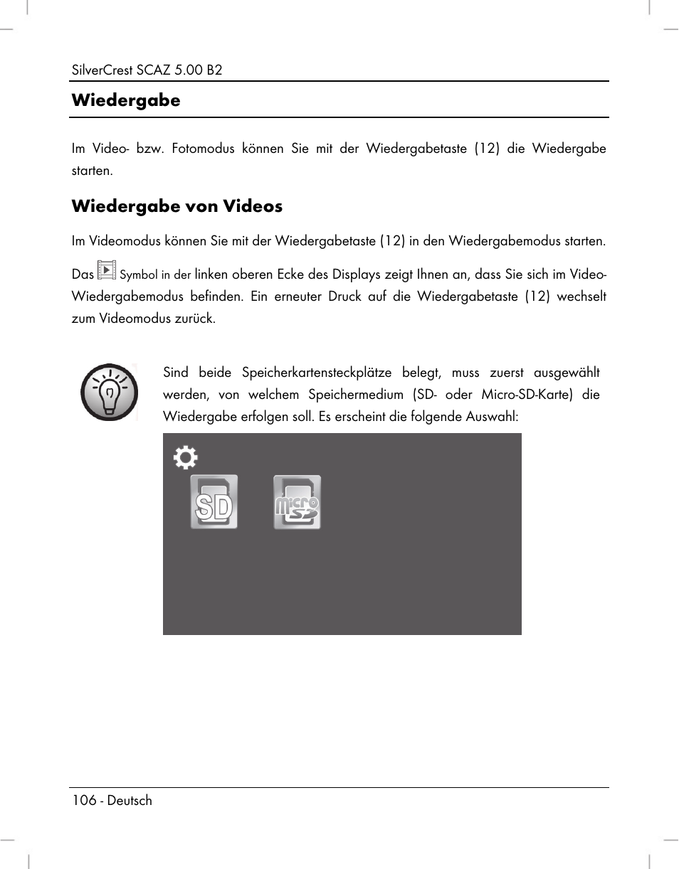 Wiedergabe, Wiedergabe von videos | Silvercrest SCAZ 5.00 B2 User Manual | Page 108 / 222