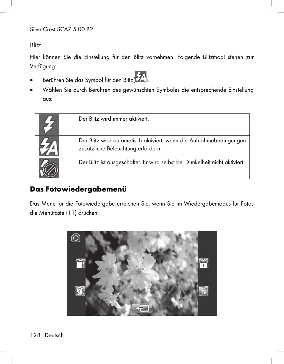 Das fotowiedergabemenü | Silvercrest SCAZ 5.00 B2 User Manual | Page 130 / 222