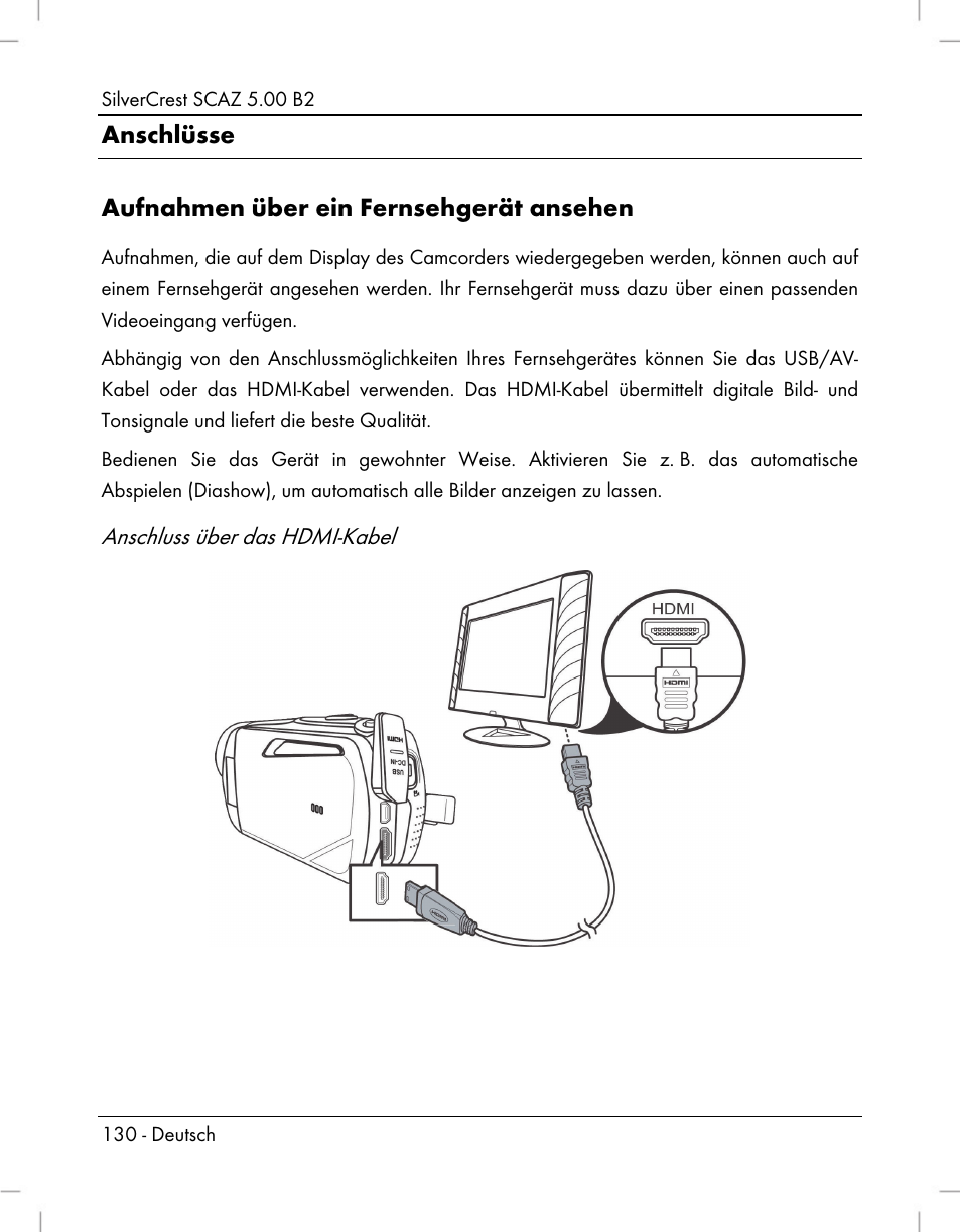 Anschlüsse aufnahmen über ein fernsehgerät ansehen | Silvercrest SCAZ 5.00 B2 User Manual | Page 132 / 222