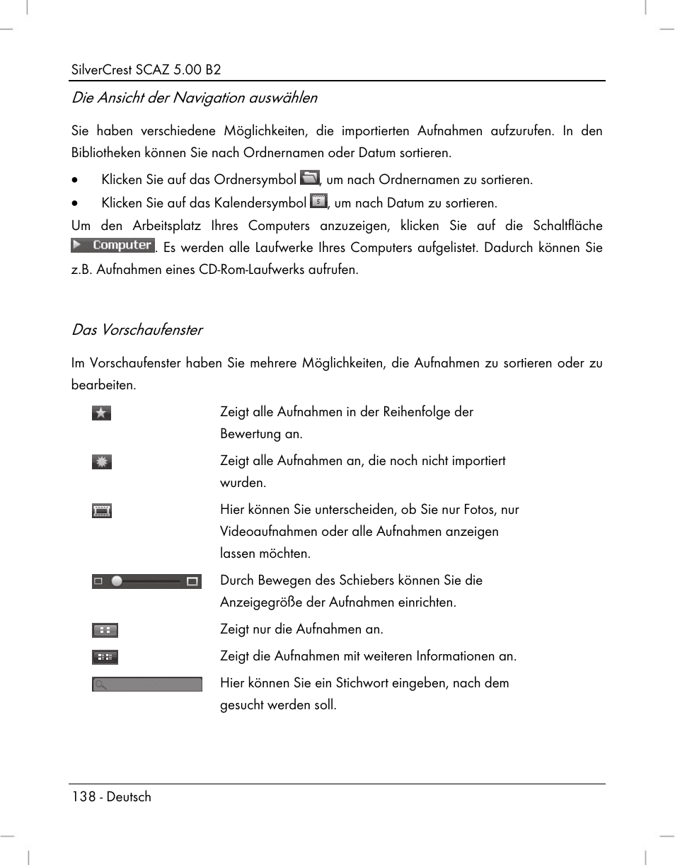 Die ansicht der navigation auswählen, Das vorschaufenster | Silvercrest SCAZ 5.00 B2 User Manual | Page 140 / 222