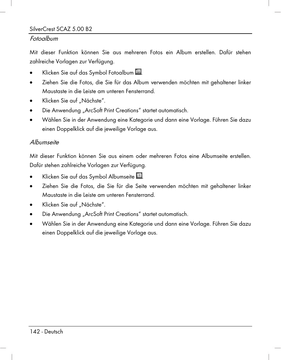 Fotoalbum, Albumseite | Silvercrest SCAZ 5.00 B2 User Manual | Page 144 / 222
