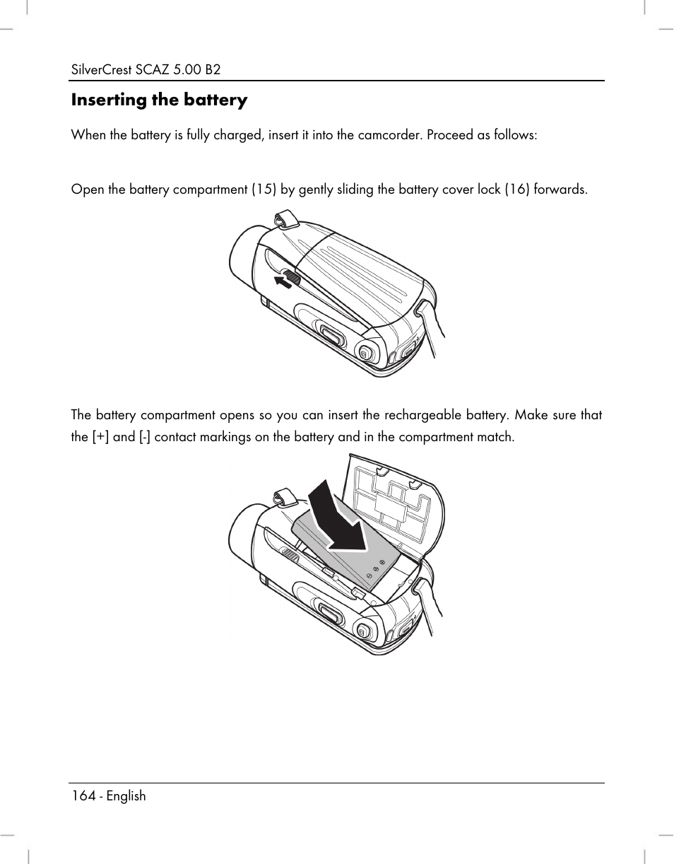 Inserting the battery | Silvercrest SCAZ 5.00 B2 User Manual | Page 166 / 222