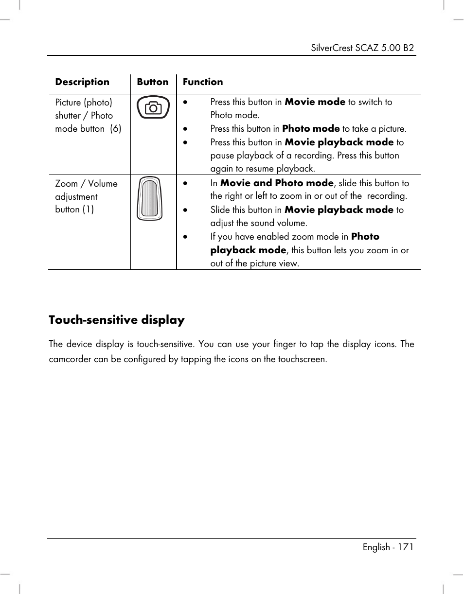 Touch-sensitive display | Silvercrest SCAZ 5.00 B2 User Manual | Page 173 / 222