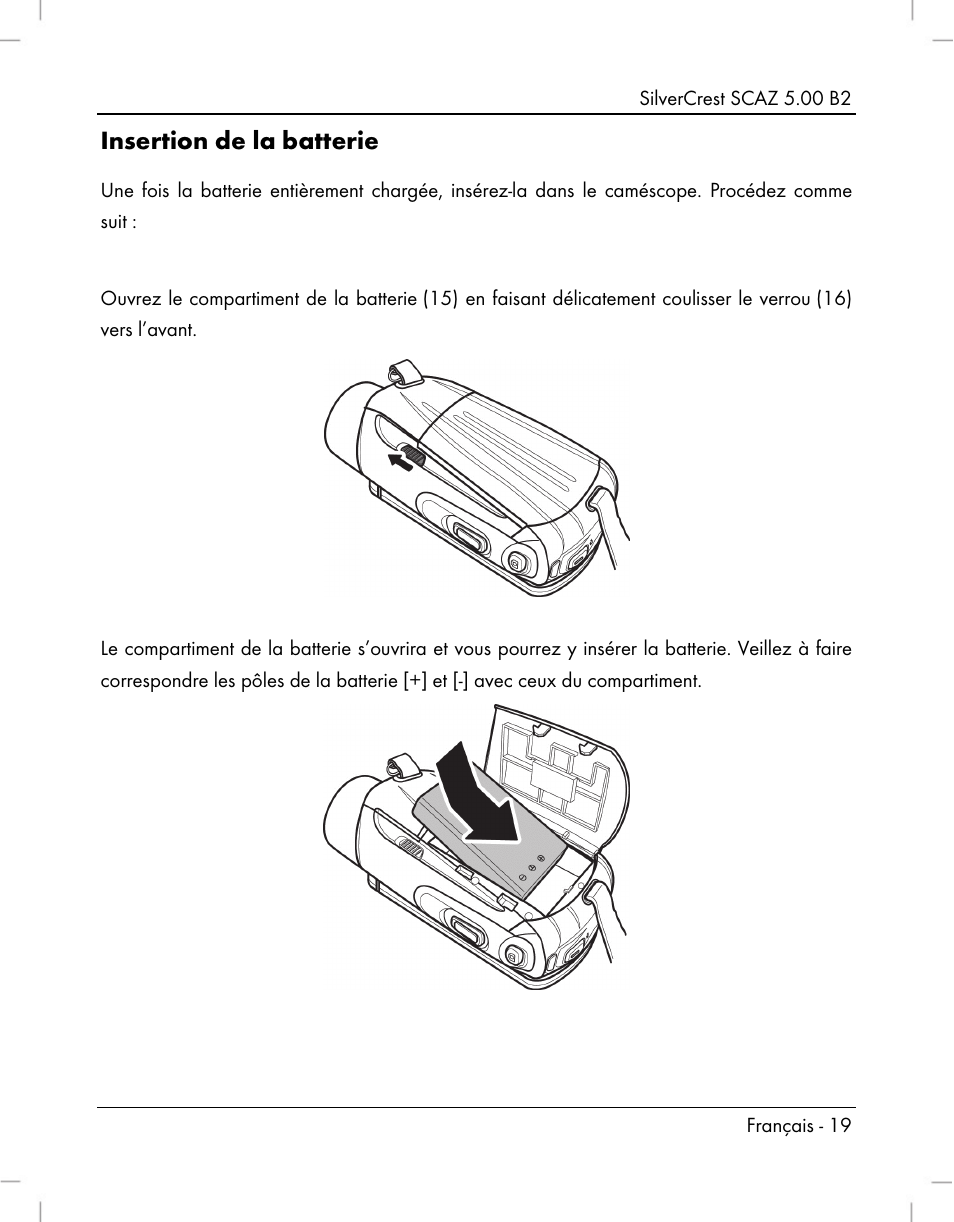 Insertion de la batterie | Silvercrest SCAZ 5.00 B2 User Manual | Page 21 / 222