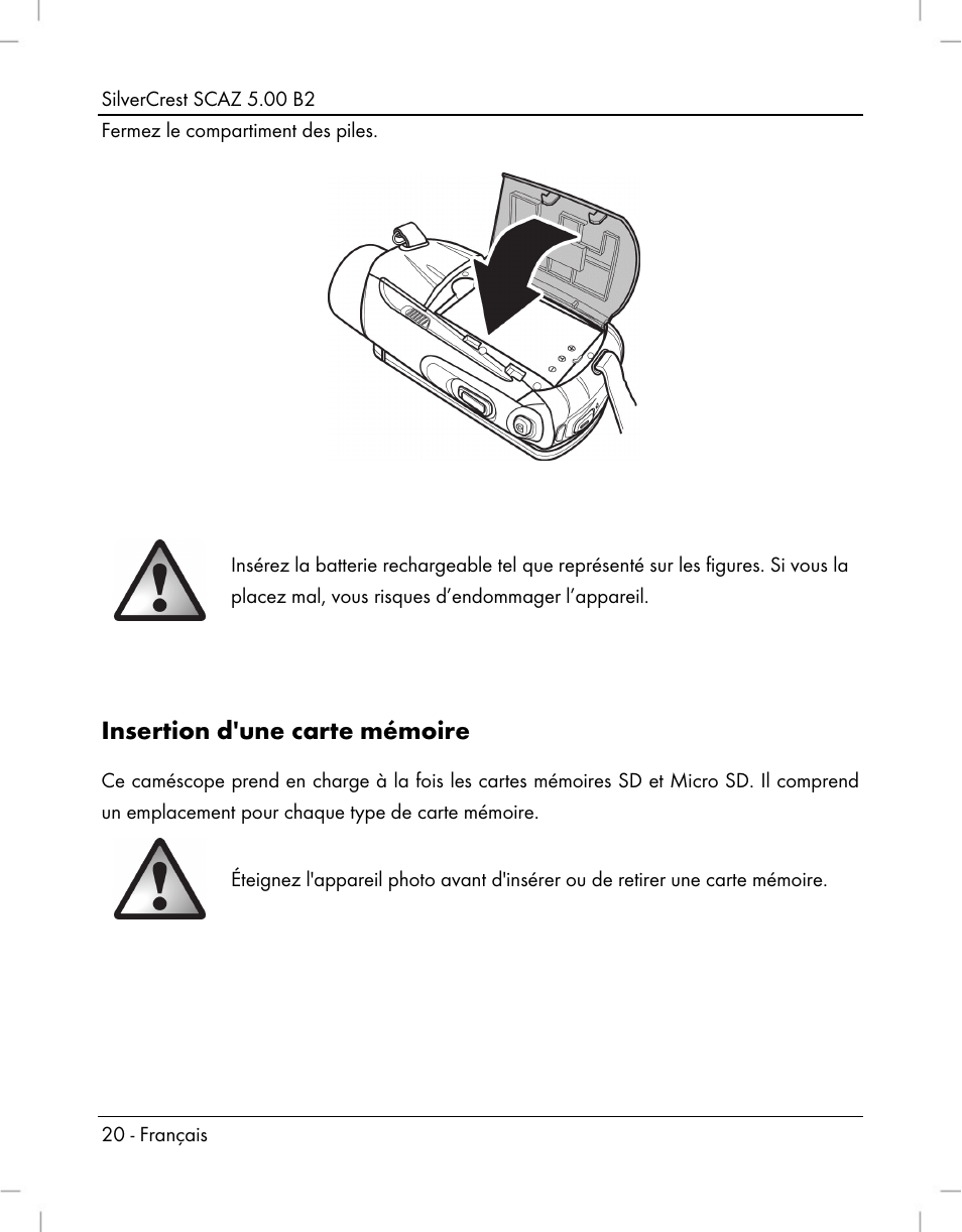 Insertion d'une carte mémoire | Silvercrest SCAZ 5.00 B2 User Manual | Page 22 / 222