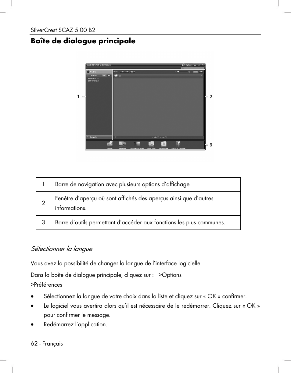 Boîte de dialogue principale, Sélectionner la langue | Silvercrest SCAZ 5.00 B2 User Manual | Page 64 / 222