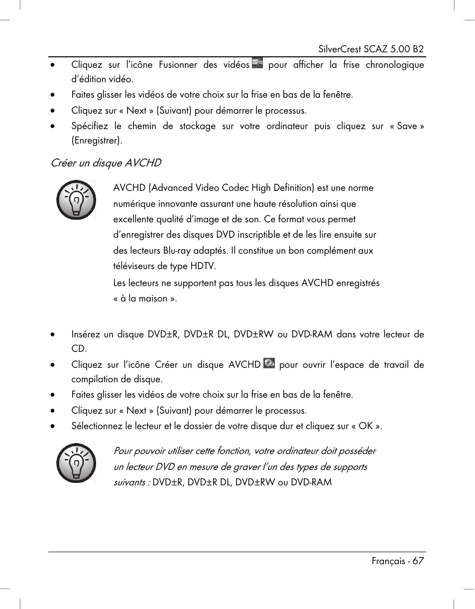 Créer un disque avchd | Silvercrest SCAZ 5.00 B2 User Manual | Page 69 / 222