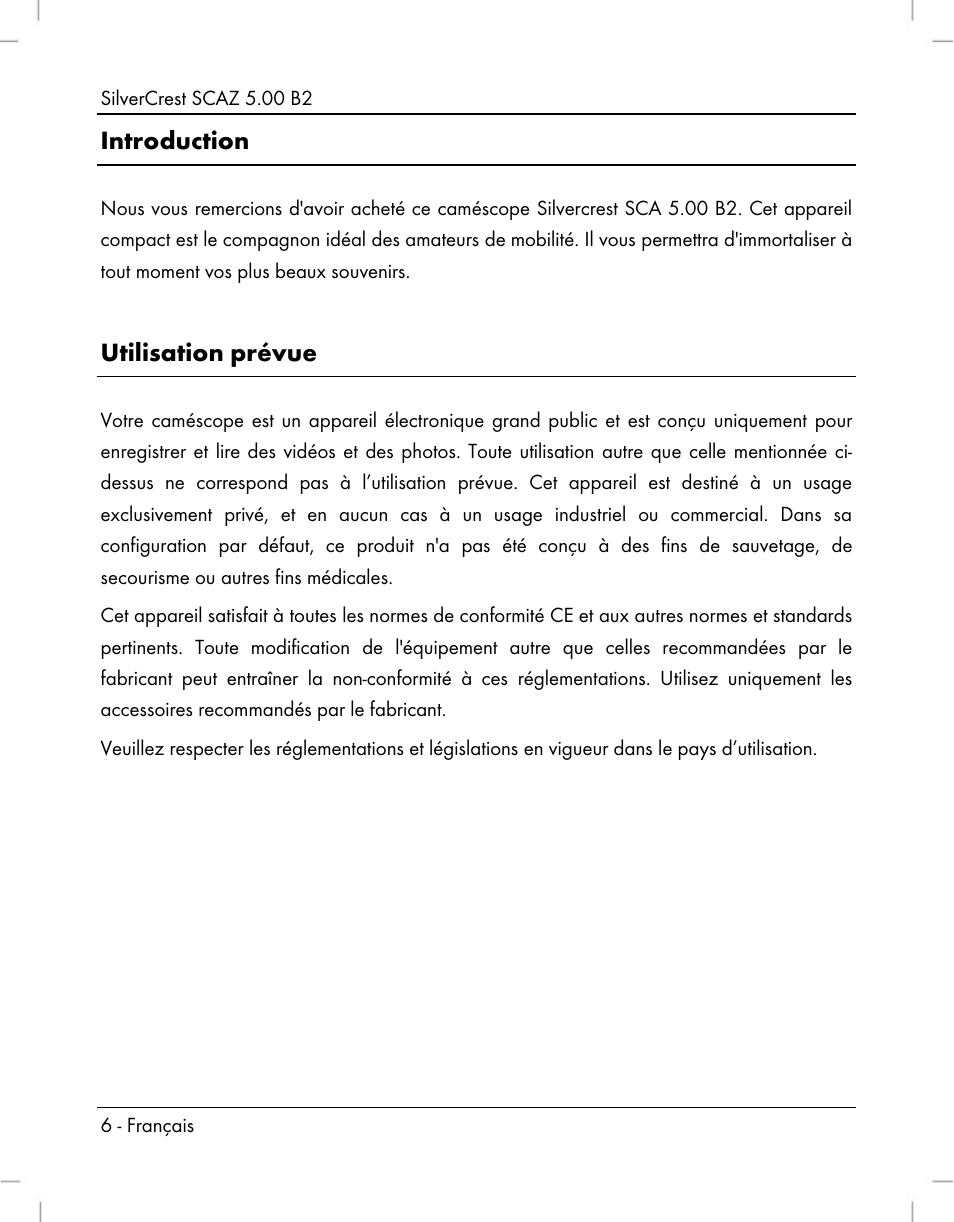 Introduction, Utilisation prévue | Silvercrest SCAZ 5.00 B2 User Manual | Page 8 / 222