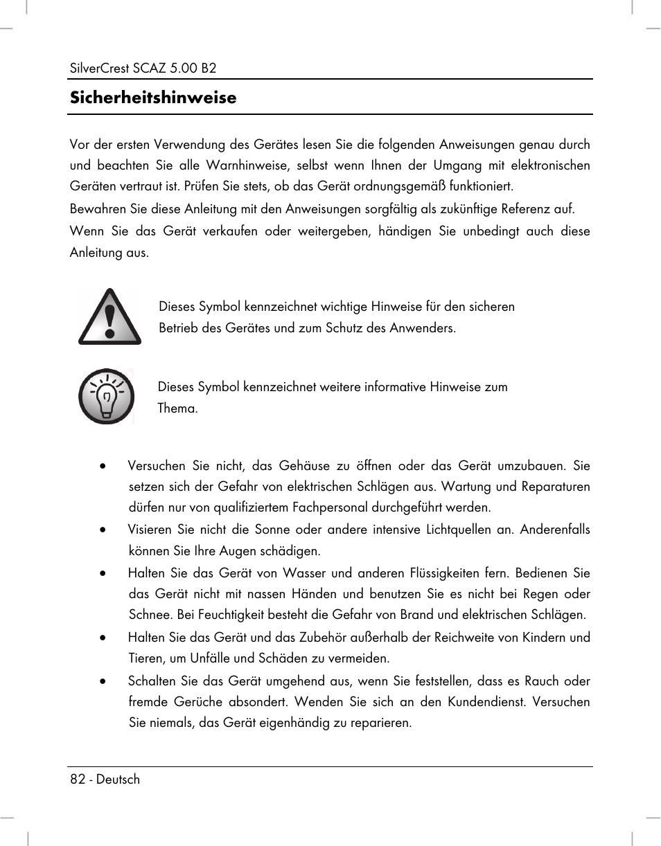 Sicherheitshinweise | Silvercrest SCAZ 5.00 B2 User Manual | Page 84 / 222