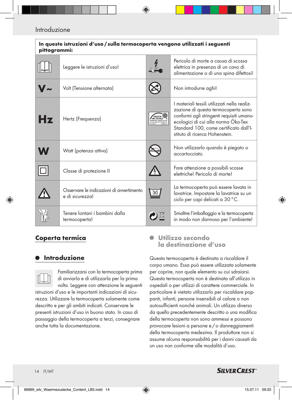Introduzione | Silvercrest Electric Blanket User Manual | Page 10 / 40