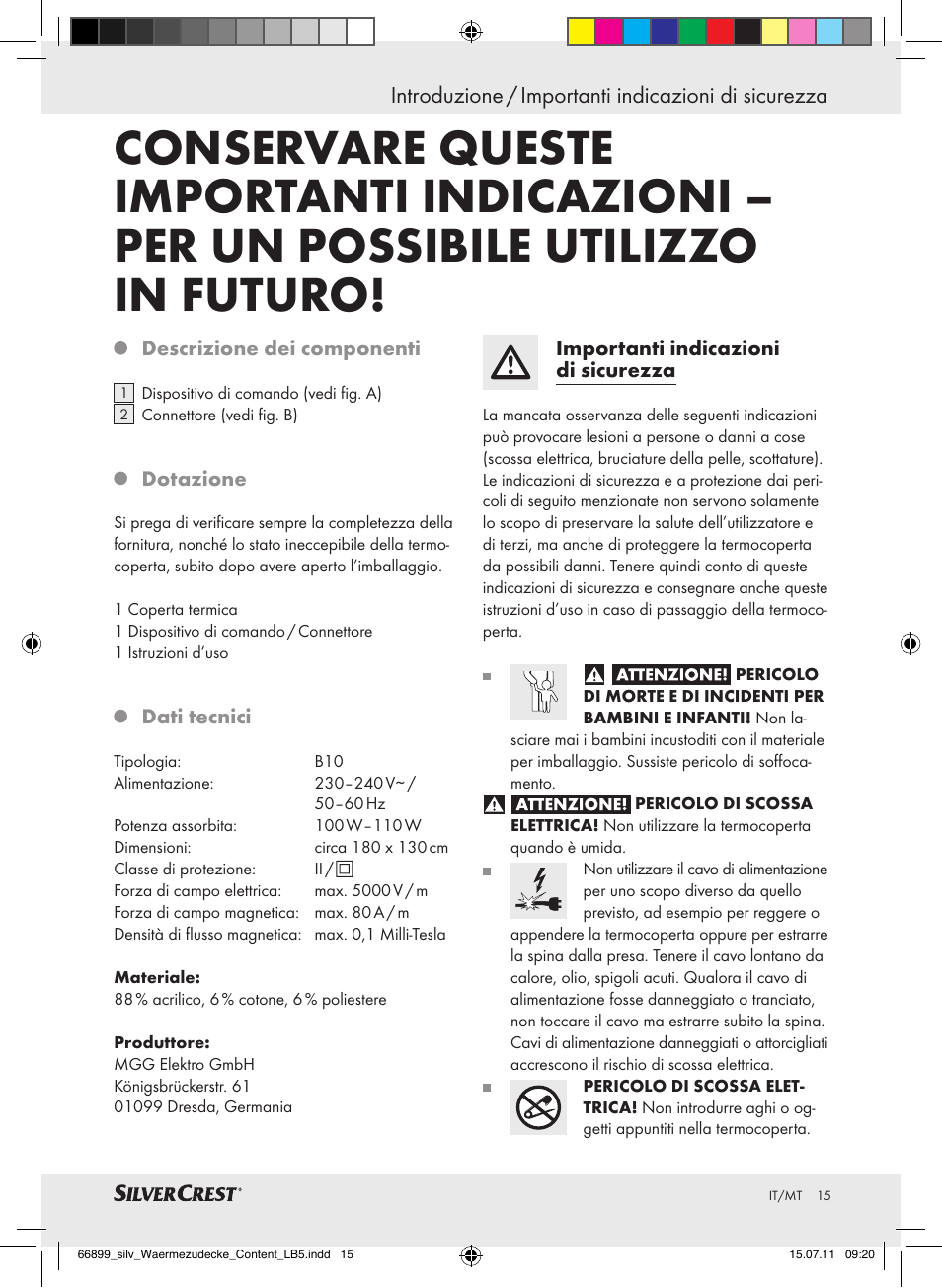 Silvercrest Electric Blanket User Manual | Page 11 / 40