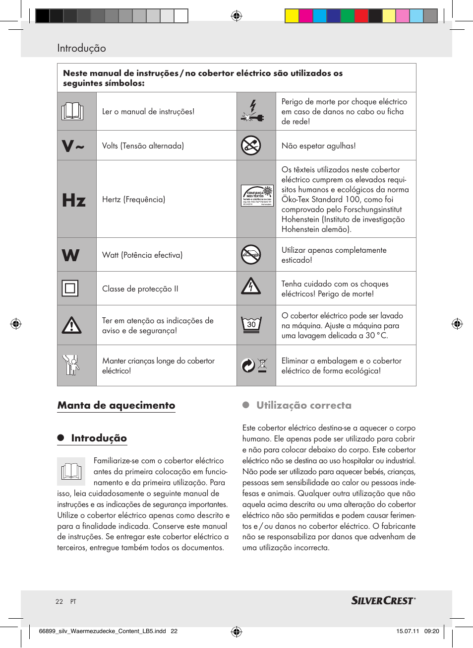 Introdução | Silvercrest Electric Blanket User Manual | Page 18 / 40