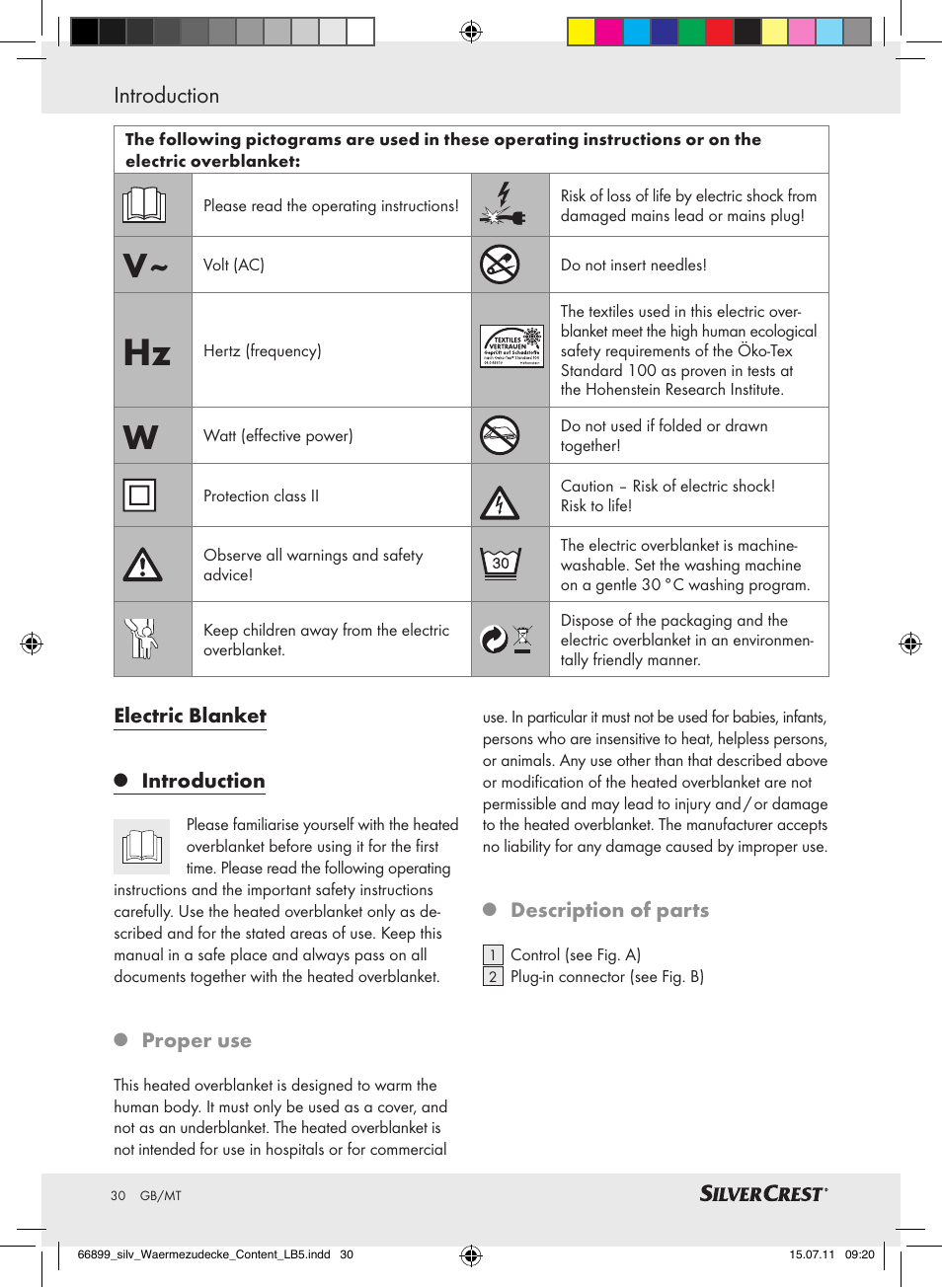 Introduction | Silvercrest Electric Blanket User Manual | Page 26 / 40