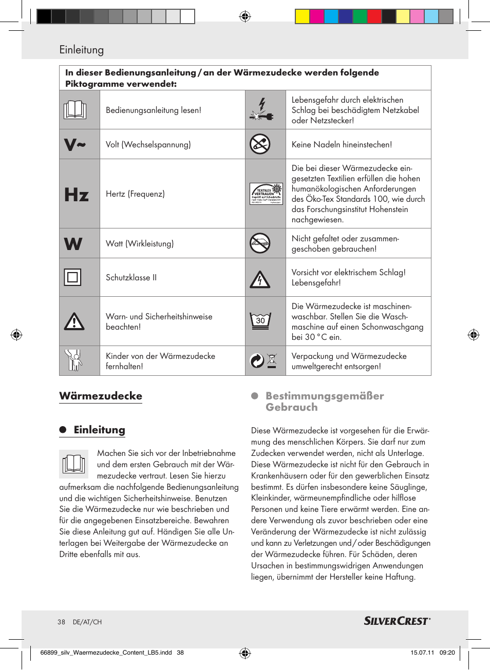 Einleitung | Silvercrest Electric Blanket User Manual | Page 34 / 40