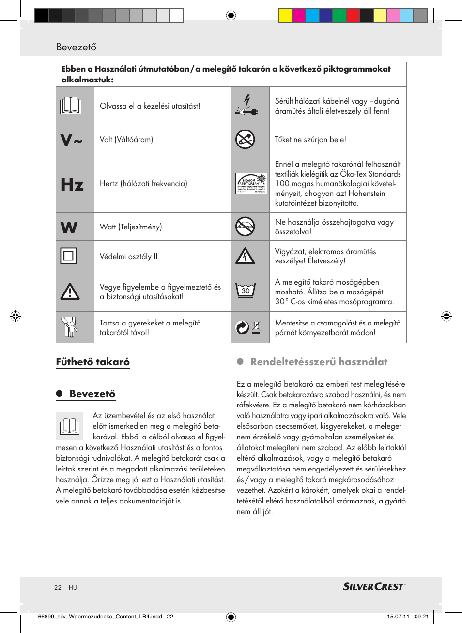 Bevezető | Silvercrest Electric Blanket User Manual | Page 18 / 56