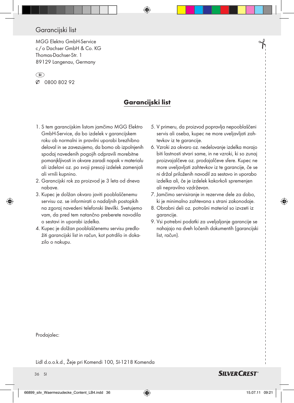 Garancijski list | Silvercrest Electric Blanket User Manual | Page 32 / 56