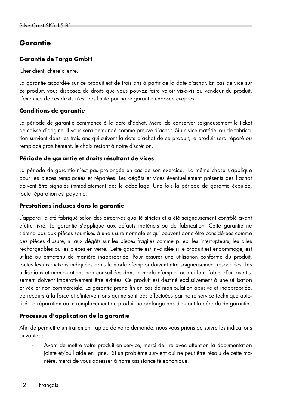 Garantie | Silvercrest SKS 15 B1 User Manual | Page 14 / 52